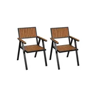 lot de 2 chaises de jardin hwc-j95 aluminium aspect bois structure noire teak