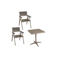 lot de 2 chaises de jardin + table de jardin hwc-j95 alu aspect bois champagne gris