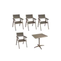 set de 4 chaises de jardin+table de jardin hwc-j95 alu aspect bois champagne, gris