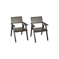 lot de 2 chaises de jardin hwc-j95 aluminium aspect bois structure noire grise