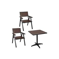 lot de 2 chaises de jardin table de jardin hwc-j95 alu aspect bois noir marron foncé