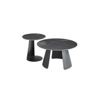 domia - tables gigogne plateaux céramique marbré noir pieds métal noir mat -