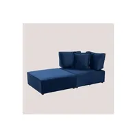 canapé droit sklum fauteuil modulable avec pouf en velours kata bleu 75 cm