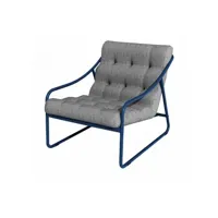 fauteuil de jardin proloisirs fauteuil relax bord'eau en aluminium/tpep avec coussin - bleu/chiné gris