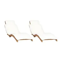 lot de 2 transats chaise longue bain de soleil lit de jardin terrasse meuble d'extérieur avec coussins bois massif de teck 02_0012069