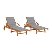 lot de 2 transats chaise longue bain de soleil lit de jardin terrasse meuble d'extérieur avec coussins bois d'acacia solide 02_0012053