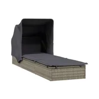 chaise longue - transat vente-unique.com transat chaise longue bain de soleil avec toit pliable 213 x 63 x 97 cm résine tressée gris 02_0012208