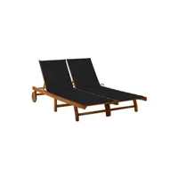 transat chaise longue bain de soleil lit de jardin terrasse meuble d'extérieur 2 places avec coussins acacia solide 02_0012235