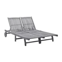 transat chaise longue bain de soleil lit de jardin terrasse meuble d'extérieur 2 places bois d'acacia massif 02_0012239