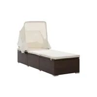 transat chaise longue bain de soleil lit de jardin terrasse meuble d'extérieur avec auvent et coussin résine tressée marron 02_0012274