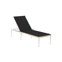 transat chaise longue bain de soleil lit de jardin terrasse meuble d'extérieur avec coussin bois d'acacia et acier inoxydable 02_0012321
