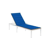 transat chaise longue bain de soleil lit de jardin terrasse meuble d'extérieur avec coussin bois d'acacia et acier inoxydable 02_0012325