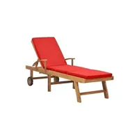 transat chaise longue bain de soleil lit de jardin terrasse meuble d'extérieur avec coussin bois de teck solide rouge 02_0012431