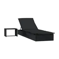 chaise longue - transat vente-unique.com transat chaise longue bain de soleil avec table résine tressée noir 02_0012207