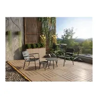 salon de jardin en métal - 2 fauteuils bas empilables et tables gigognes - gris foncé - mirmande de mylia