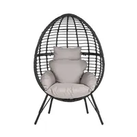 fauteuil de jardin pegane fauteuil de jardin en rotin synthétique avec coussins coloris noir, gris - longueur 90 x profondeur 65 x hauteur 151 cm --