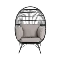 fauteuil de jardin pegane fauteuil de jardin en rotin synthétique avec coussins coloris noir, gris - longueur 99 x profondeur 71 x hauteur 147 cm --