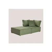 canapé droit sklum fauteuil modulable avec pouf en velours côtelé kata vert militaire 75 cm