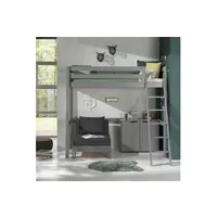 lit mezzanine altobuy sleepy - lit mezzanine gris 90x200cm avec fauteuil et rangement -