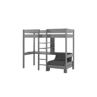 lit mezzanine altobuy sleepy - lit mezzanine gris 90x200cm echelle centrale bureau et fauteuil -