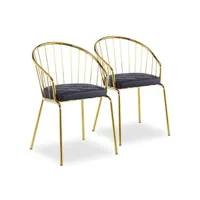 chaise non renseigné chaise avec accoudoirs métal doré et assise simili noir vintel - lot de 2