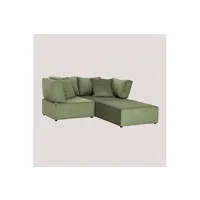canapé droit sklum canapé modulable 2 pièces avec 2 fauteuils d'angle et pouf en velours côtelé kata vert militaire 75 cm
