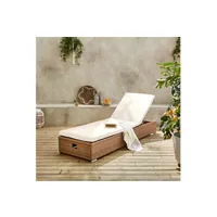 chaise longue - transat sweeek bain de soleil résine tressée coussins polyester beige multi-position olbia l195 x p65 x h32/97cm
