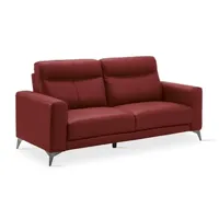 canapé de 3 places fixes en cuir/pvc couleur rouge - longueur 207 x profondeur 87 x hauteur 99 cm - -