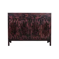 buffet, meuble de rangement en bois avec 2 tiroirs et 4 portes coloris noir, bordeaux - longueur 136 x profondeur 36 x hauteur 106 cm - -