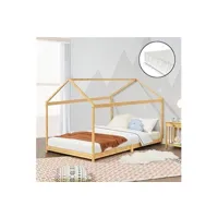 lit cabane vindafjord pour enfant 90 x 200 cm avec matelas sommier à lattes bambou naturel [en.casa]