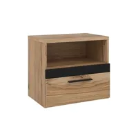 table de chevet meubletmoi table de chevet 1 tiroir 1 niche décor bois de chêne et noir - kamila