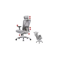 sihoo chaise de bureau ergonomique charge max. 150kg ~ revêtement gris, piétement blanc