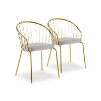 chaise non renseigné chaise avec accoudoirs métal doré et assise velours taupe vintel - lot de 2