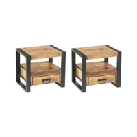 table de chevet vente-unique.com lot de 2 tables de chevet industrielles - 1 tiroir et 1 niche - bois de manguier et métal - harlem