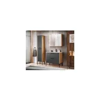 ensemble meuble vasque + armoire miroir + grande armoire - 80 cm - madera grey