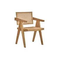 fauteuil de salon meubletmoi fauteuil lounge en bois massif avec cannage en rotin - bruno