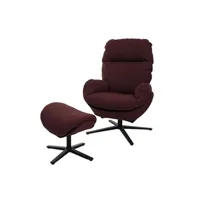 fauteuil relax + pouf hwc-l12, fauteuil métal tissu/textile bordeaux