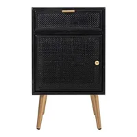 table de chevet pegane table de nuit, table de chevet en bois avec 1 tiroir et 1 porte coloris noir, doré - longueur 42 x profondeur 36,5 x hauteur 71 cm - -