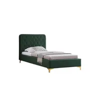 lit 1 place idimex lit simple glamour couchage 90x190 cm, avec sommier et pieds en métal doré, style baroque, revêtement en velours capitonné vert