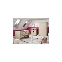 chambre bébé trio : lit 70 x 140 cm + armoire + commode a langer clever - cappuccino - trend team
