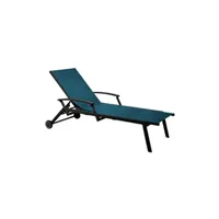 chaise longue - transat proloisirs lit de soleil empilable florence avec accoudoirs en alu allonge en tpep graphite/bleu