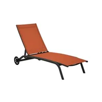 chaise longue - transat proloisirs lot de 2 lit de soleil célio 4 inclinaisons tpep gris/paprika