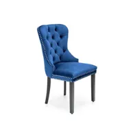 chaise mso chaise capitonnée en velours bleu avec pieds noirs en bois massif berenice