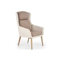 fauteuil de salon generique fauteuil marron et beige rembourré avec pieds en bois de caoutchouc clermont