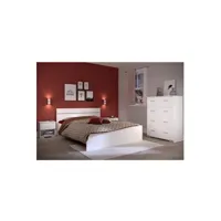 chambre complète boston : lit adulte 140 x 190 + commode + 2 chevets - décor blanc - fabriqué en france