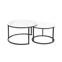 table gigogne ronde métal noir et marbre blanc (x2) onda