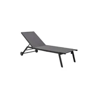 chaise longue - transat proloisirs lot de 2 lits de soleil empilable florence avec roue - gris - aluminium/toile tpep