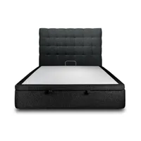 lit coffre 160x200cm avec tête de lit capitonnee bouclette noir - hauteur totale : 39cm