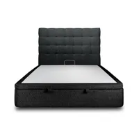 lit coffre 200x200cm avec tête de lit capitonnee bouclette noir - hauteur totale : 39cm