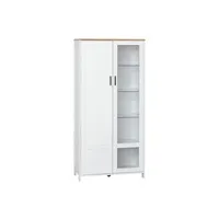 armoire de rangement - 2 portes - 7 étagères - dim. 76l x 36l x 160h cm - panneaux blanc aspect chêne clair verre